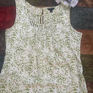 Banana Republic Cream and Green Smocked Tank Top